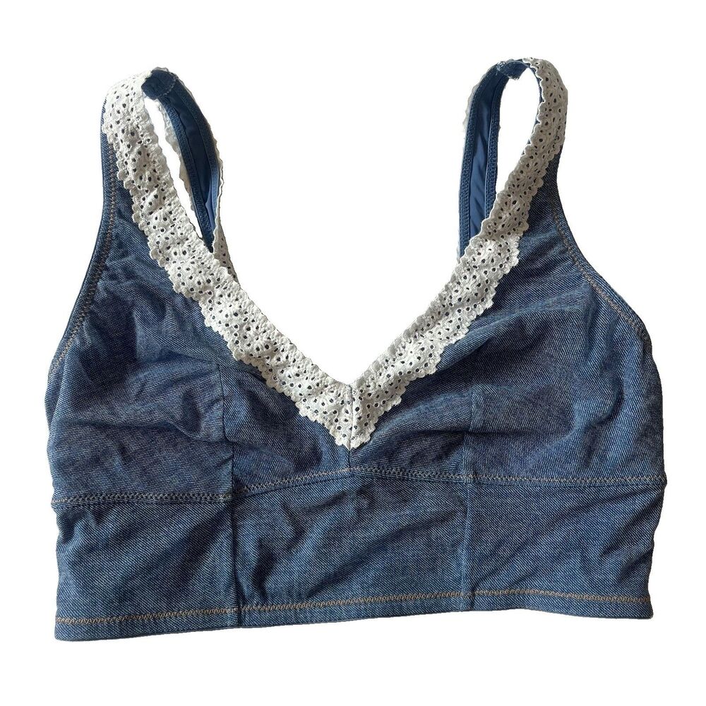 NWOT Colsie Blue Denim Lace Trim Bralette Size M Stretchy 90's Y2K Lightweight